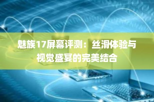 魅族17屏幕评测：丝滑体验与视觉盛宴的完美结合