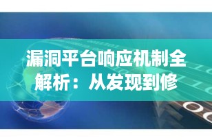 漏洞平台响应机制全解析：从发现到修复，守护网络安全的“黄金链条”