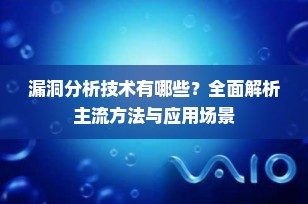 漏洞分析技术有哪些？全面解析主流方法与应用场景